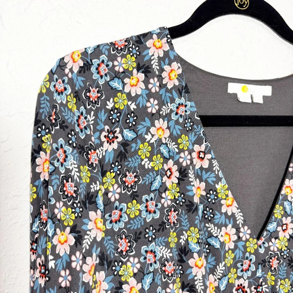 Boden Graphite Gray Opulent Leaf Print Long Sleeve Smocked V Neck Maxi Dress 12L - Picture 8 of 12